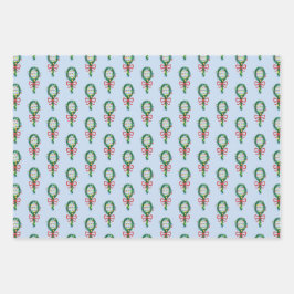 このクリスマステニスラケットリースにサービス ラッピングペーパーシート