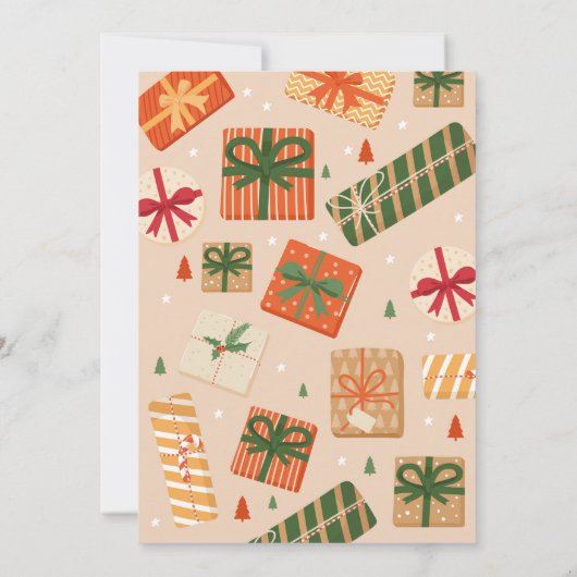 このクリスマスプレゼントのプレゼントをおもしろいで包み取ろう 招待状 (裏面)