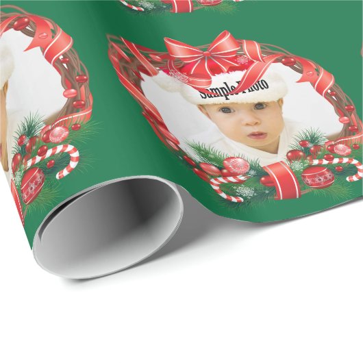 このクリスマスリース内に写真を追加 ラッピングペーパー (ロールコーナー)
