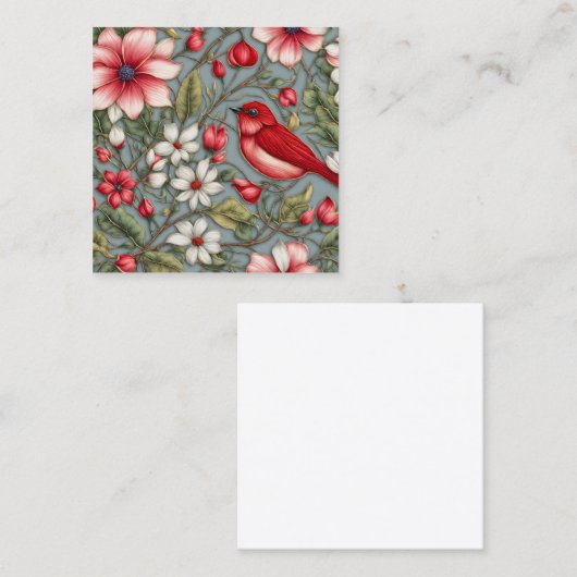 このクリムゾンチャットシルクのタペストリー刺繍布 スクエア名刺 (正面/裏面)