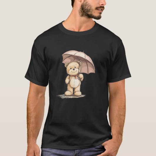 このクールなアイテムで傘の下の楽しい雨の天気 Tシャツ (正面)