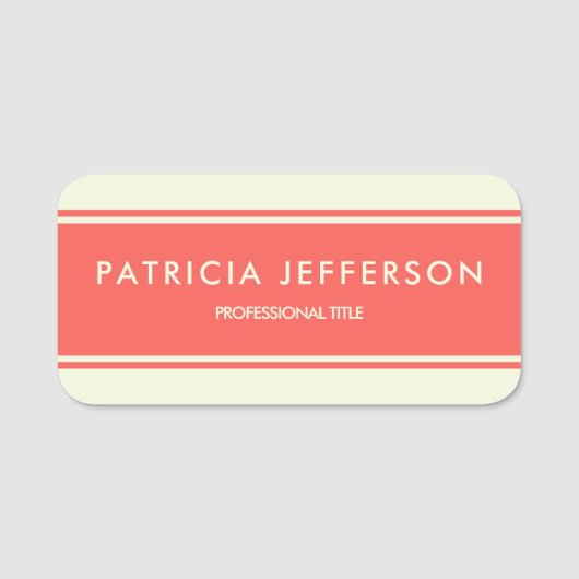 このサンセットピンクがかったオレンジ&ベージュで目立つ 名札 (正面)