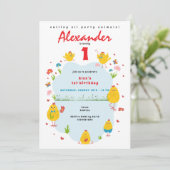 このシックな鶏肉ファームブルーボーイ誕生日 招待状 (スタンド正面)