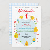 このシックな鶏肉ファームブルーボーイ誕生日 招待状 (正面/裏面)