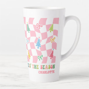 このシーズンのGroovyピンクのコケットのクリスマス名 カフェラテマグ