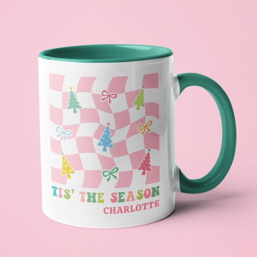 このシーズンのGroovyピンクのコケットのクリスマス名 マグカップ