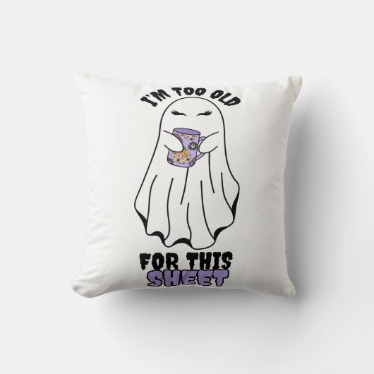 このシートには歳を取り過ぎている」女性ハロウィン幽霊 クッション (正面)