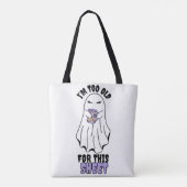 このシートには歳を取り過ぎている」女性ハロウィン幽霊 トートバッグ (裏面)