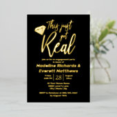 このジャスト得グ実在ム婚約パーティ実在金ゴールド 箔招待状 (立ち正面)