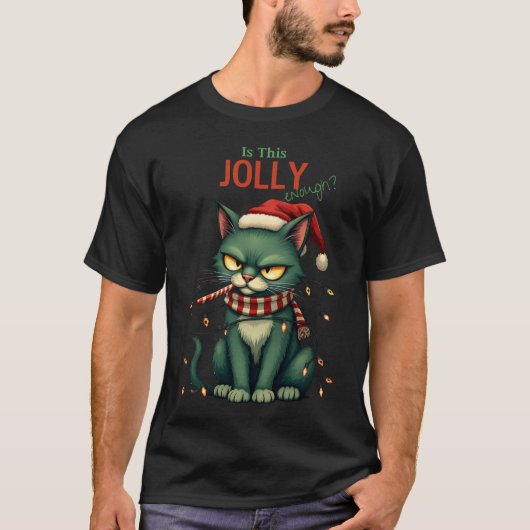 このジョリーさ加減は面白いクリスマスの猫 Tシャツ (正面)
