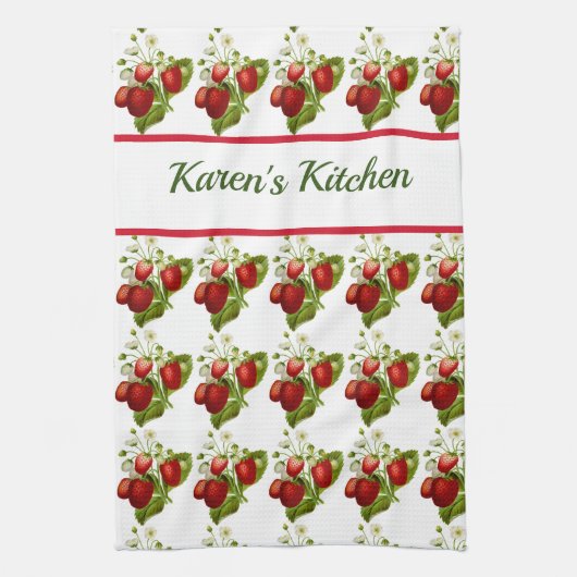 このストロベリーパターンキッチンをパーソナライズ キッチンタオル (縦)