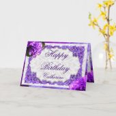 このスミレ色のカーネーション誕生日カードを個人用に設定 カード (黄色い花)