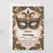 このツツブラック金ゴールドシックな仮装50誕生日 招待状 (正面)