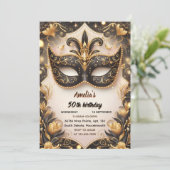 このツツブラック金ゴールドシックな仮装50誕生日 招待状 (スタンド正面)