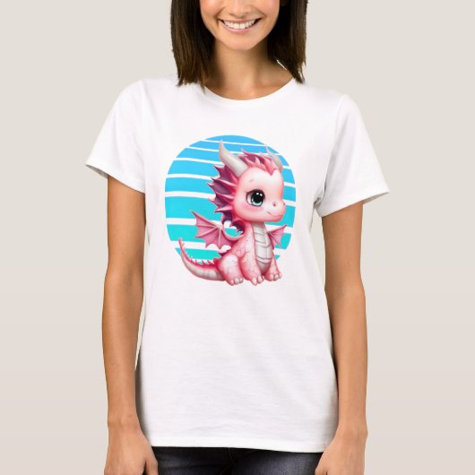 このデザインは大きなbと可愛いピンクのドラゴンを特徴とする tシャツ (正面)