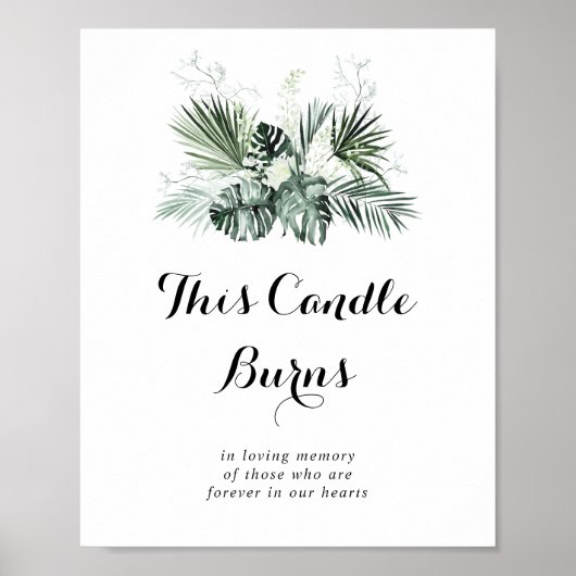 このトロピカルグリーンのホワイトフローラルキャンドルが燃える ポスター (正面)