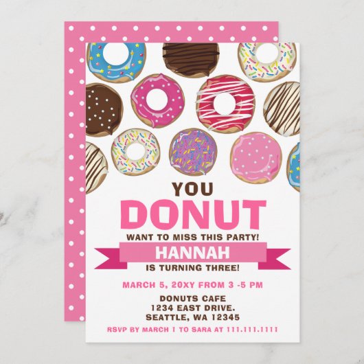このドーナツのバースデ恋しく思ィーションを望まない 招待状 (正面/裏面)