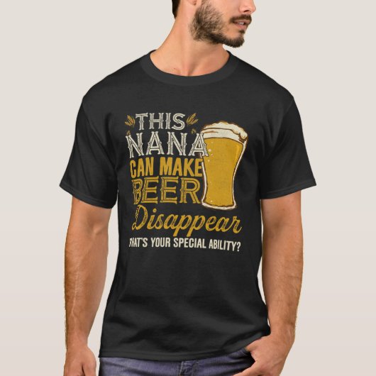 このナナでビールが飲み物から消えるアイディア Tシャツ (正面)