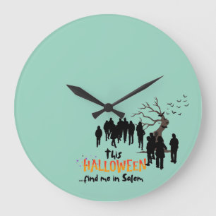 このハロウィンは私をサレムで見つける ラージ壁時計