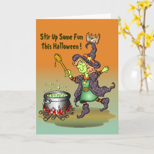 このハロウィーンのおもしろいをかき混ぜろ！ カード (黄色い花)