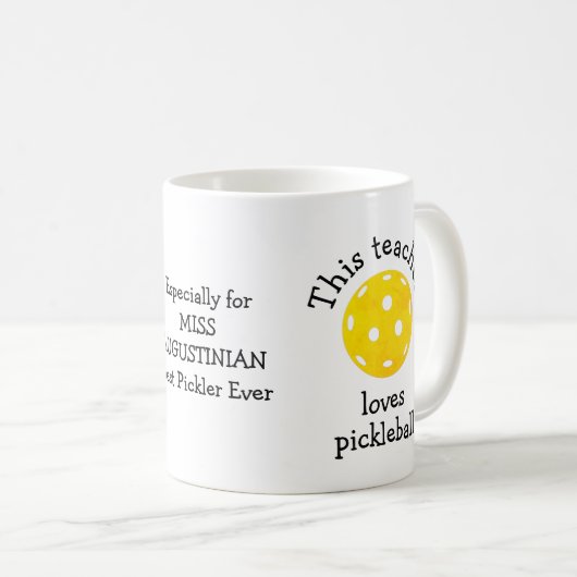 このパーソナライズされた先生はピックボールが大好き コーヒーマグカップ (正面右)