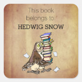 このパーソナライズされた本はフクロウ蔵書票だ スクエアシール (正面)