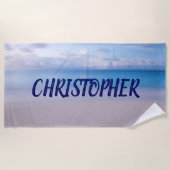 このビーチ背景ビーチタオルに名前を追加 ビーチタオル (正面)