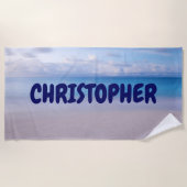 このビーチ背景ビーチタオルに名前を追加 ビーチタオル (正面)