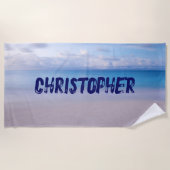 このビーチ背景ビーチタオルに名前を追加 ビーチタオル (正面)