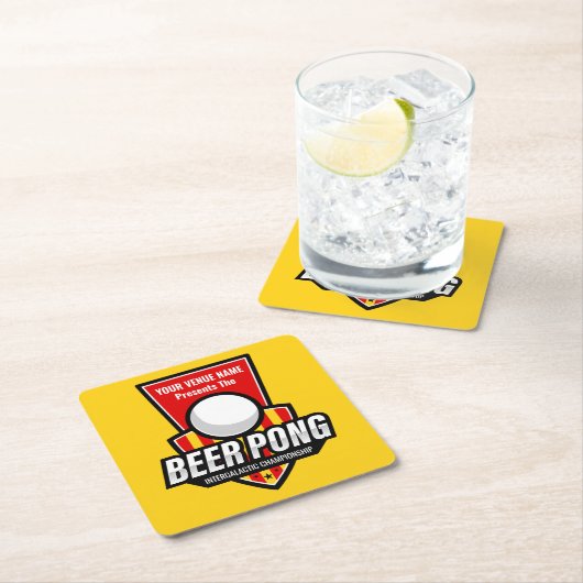 このビールポンのロゴをカスタマイズする スクエアペーパーコースター (インサイチュ)