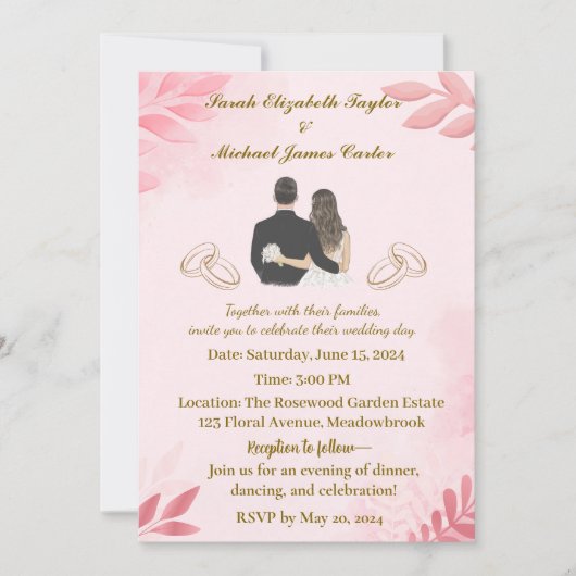 このピンク色で思い出に残る記念エレガント品を 招待状 (正面)