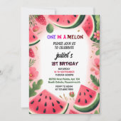 このピンク色の夏の1日のメロンの最初の1歳の誕生日 招待状 (正面)