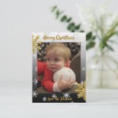 このブラックスノーフレーク・クリスマスカードに写真を追加 ポストカード (スタンド正面)