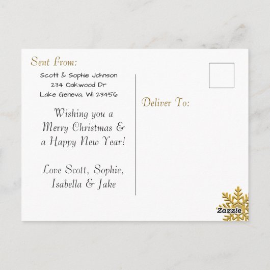 このブラックスノーフレーク・クリスマスカードに写真を追加 ポストカード (裏面)