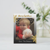 このブラックスノーフレーク・クリスマスカードに写真を追加 ポストカード (スタンド正面)