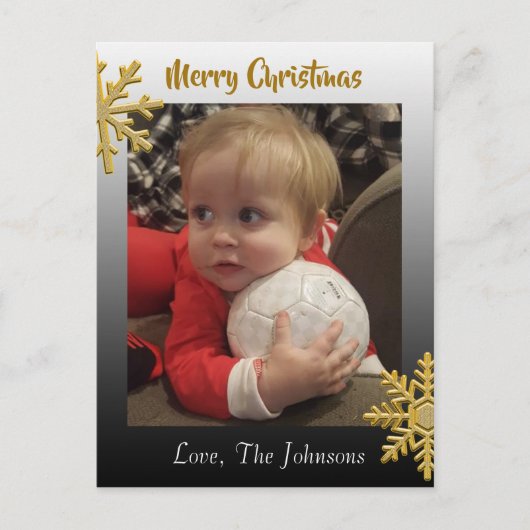 このブラックスノーフレーク・クリスマスカードに写真を追加 ポストカード (正面)