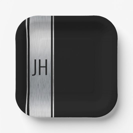 このブラック&シルバーカスタムバチュラーパーティ紙p ペーパープレート (正面)