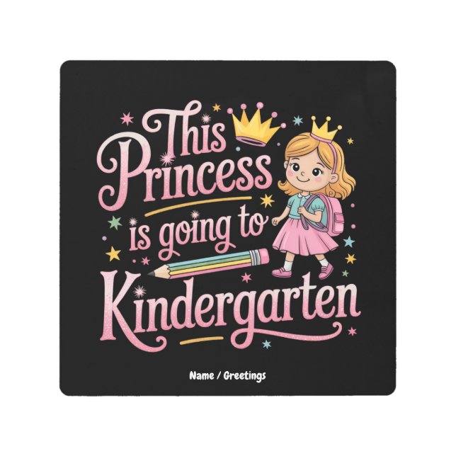 このプリンセスは幼稚園かわいい贈り物に行く メタルプリント (正面)