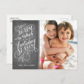 このホリデーシーズンにぴったりな手描きレターの1枚の写真カード シーズンポストカード (正面/裏面)