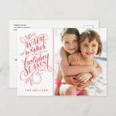 このホリデーシーズンにぴったりな手書き文字の1枚の写真カード シーズンポストカード (正面/裏面)