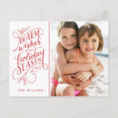 このホリデーシーズンにぴったりな手書き文字の1枚の写真カード シーズンポストカード (正面)