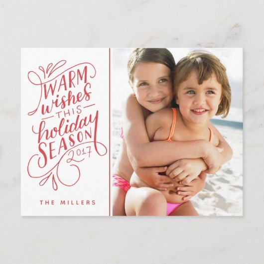 このホリデーシーズンにぴったりな手書き文字の1枚の写真カード シーズンポストカード (正面)