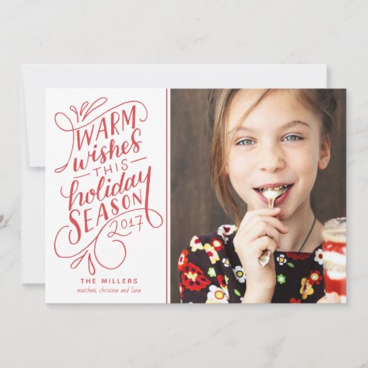 このホリデーシーズンにぴったりな手書き風デザインの写真入りグリーティングカード シーズンカード (正面)
