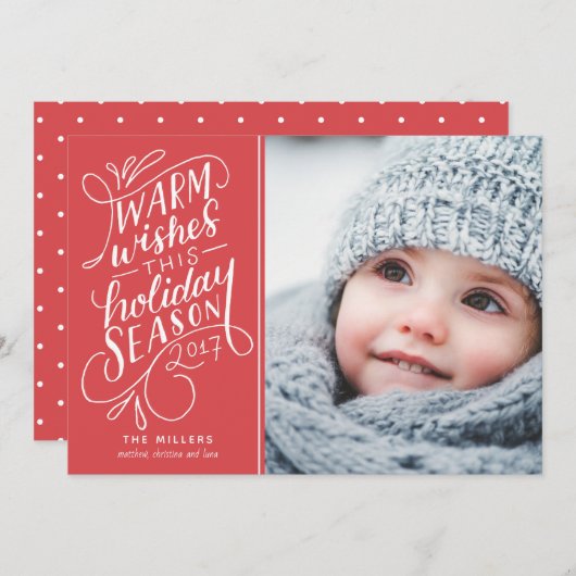 このホリデーシーズンにぴったりな、ハンドレタリングの美しいデザインのカード シーズンカード (正面/裏面)