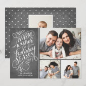 このホリデーシーズンにぴったりな、ハンドレタリングの3枚写真カード シーズンカード (正面/裏面)