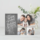 このホリデーシーズンにぴったりな、ハンドレタリングの3枚写真カード シーズンカード (スタンド正面)