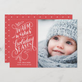 このホリデーシーズン、温かい願いを込めて 手描きの1枚の写真 赤 シーズンカード (正面/裏面)