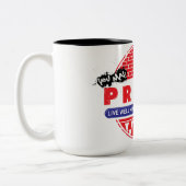 このマグによる利益(よく住みますか、または働かせますか、または揺すって下さい) ツートーンマグカップ (左)