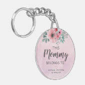 このママはピンクのフローラの水色だ キーホルダー (正面左)