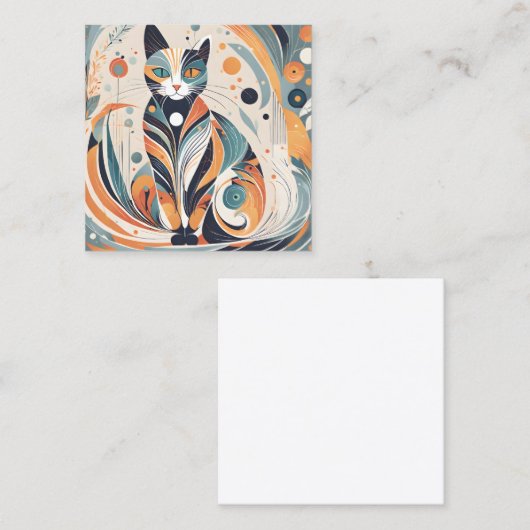このミニマルなベクターキャットアートがスカンジナビアで大好き スクエア名刺 (正面/裏面)